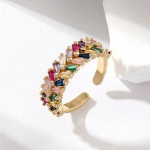 Gold plated multi color adjustable ring